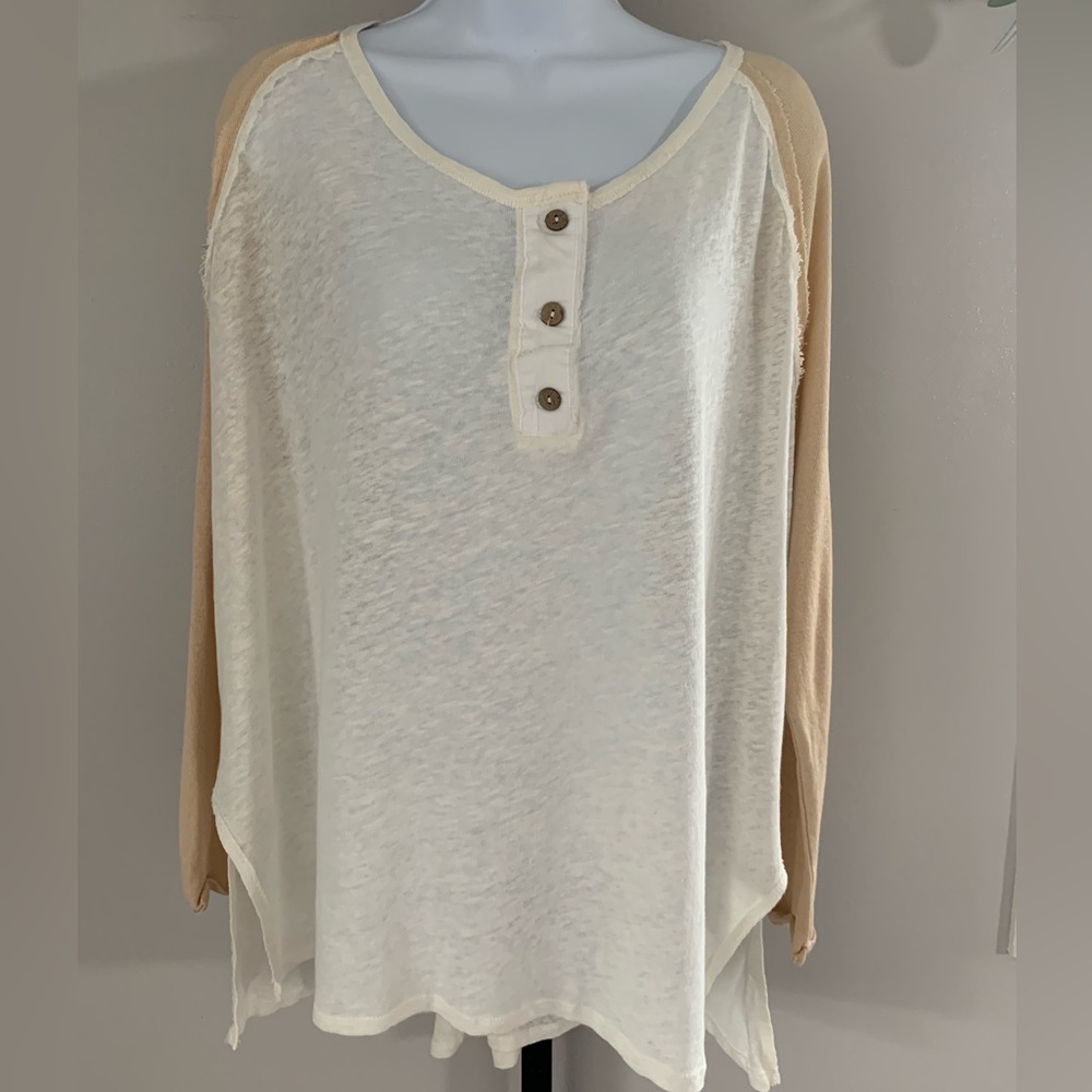 NWT We The Free Cream and Tan Long Sleeve Top